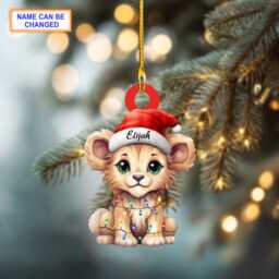 Custom Name Cute Lion Xmas Personalized Ornament, Christmas Tree Hanging Decor, Flat 2D Gift Ornament - thumbnail 2