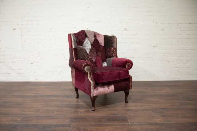 British Handmade Mulberry Patchwork Fabric Chesterfield Wing Chair - image 1