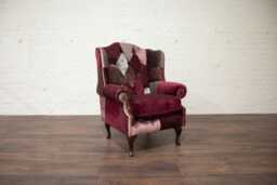 British Handmade Mulberry Patchwork Fabric Chesterfield Wing Chair