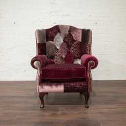 British Handmade Mulberry Patchwork Fabric Chesterfield Wing Chair - thumbnail 2