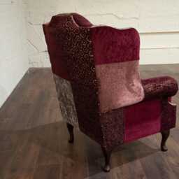 British Handmade Mulberry Patchwork Fabric Chesterfield Wing Chair - thumbnail 4