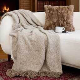Nordic Tassel Throw Blanket - Soft Woven Neutral Fringe Sofa Blanket, Scandi Beige Couch Throw, Cozy Boho Home Gift - thumbnail 4