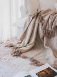 Nordic Tassel Throw Blanket - Soft Woven Neutral Fringe Sofa Blanket, Scandi Beige Couch Throw, Cozy Boho Home Gift - thumbnail 1