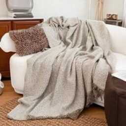 Nordic Tassel Throw Blanket - Soft Woven Neutral Fringe Sofa Blanket, Scandi Beige Couch Throw, Cozy Boho Home Gift - thumbnail 2
