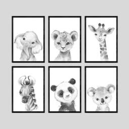 Choose Your Own Safari Animals Boy Girl Nursery Unframed Poster Prints in Grey Baby Gift Giraffe Elephant Lion Zebra Panda Koala Wall Art - thumbnail 1