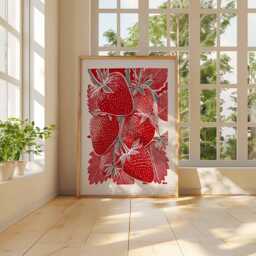 strawberry Poster, Bold Red Fruit Wall Art, Modern Botanical Print, Kitchen Decor Artwork, Fresh Summer Illustration - thumbnail 3