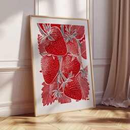 strawberry Poster, Bold Red Fruit Wall Art, Modern Botanical Print, Kitchen Decor Artwork, Fresh Summer Illustration - thumbnail 2