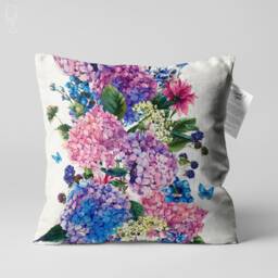 Hydrangea Floral Cushion Cover With Blue & Pink Colours - Double Sided Printing Throw Pillow On The Soft Chenille Different Sizes - thumbnail 1