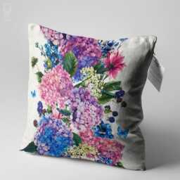 Hydrangea Floral Cushion Cover With Blue & Pink Colours - Double Sided Printing Throw Pillow On The Soft Chenille Different Sizes - thumbnail 3