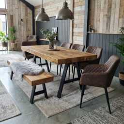 Boston Af Dining Table Solid Wood - Industrial A Frame Steel Legs Modern Rustic Interior Design Cozy Natural & Stylish