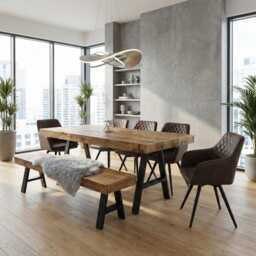 Boston Af Dining Table Solid Wood - Industrial A Frame Steel Legs Modern Rustic Interior Design Cozy Natural & Stylish - thumbnail 2