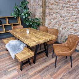 Boston Af Dining Table Solid Wood - Industrial A Frame Steel Legs Modern Rustic Interior Design Cozy Natural & Stylish - thumbnail 3