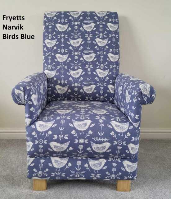 Fryetts Narvik Nordic Scandi Fabric Adult Chair Birds Ochre Mustard Armchair Accent Nursery Nursing Sea Foam Duck Egg Grey Blue Orange Green - image 1