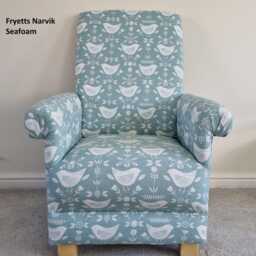 Fryetts Narvik Nordic Scandi Fabric Adult Chair Birds Ochre Mustard Armchair Accent Nursery Nursing Sea Foam Duck Egg Grey Blue Orange Green - thumbnail 3