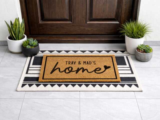 Tray & Mad's Home Doormat - First Housewarming Gift Personalized Heart Welcome Mat - image 1