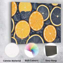 Dark Navy Orange Slice Citrus Fruit Repeat Pattern Canvas Wall Art Print Decor Picture Ready To Hang - thumbnail 2