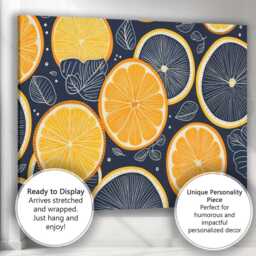 Dark Navy Orange Slice Citrus Fruit Repeat Pattern Canvas Wall Art Print Decor Picture Ready To Hang - thumbnail 3