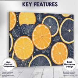 Dark Navy Orange Slice Citrus Fruit Repeat Pattern Canvas Wall Art Print Decor Picture Ready To Hang - thumbnail 1