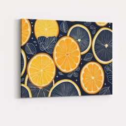 Dark Navy Orange Slice Citrus Fruit Repeat Pattern Canvas Wall Art Print Decor Picture Ready To Hang - thumbnail 4