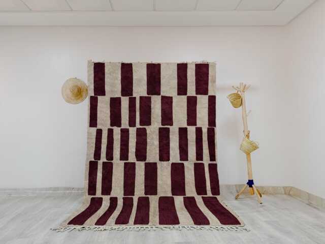 Plum Beni Ourain Rug - Geometric Checkerboard Handwoven Moroccan Wool Carpet - image 1