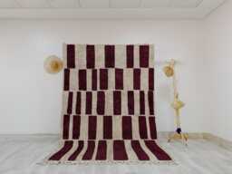 Plum Beni Ourain Rug - Geometric Checkerboard Handwoven Moroccan Wool Carpet - thumbnail 1