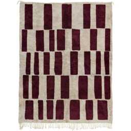 Plum Beni Ourain Rug - Geometric Checkerboard Handwoven Moroccan Wool Carpet - thumbnail 2
