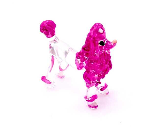 Hand Blown Glass Miniature Poodle Dog Little Animal Purple Transparent Figurine Statue Decoration Collectible Small Craft Painted Figure - image 1