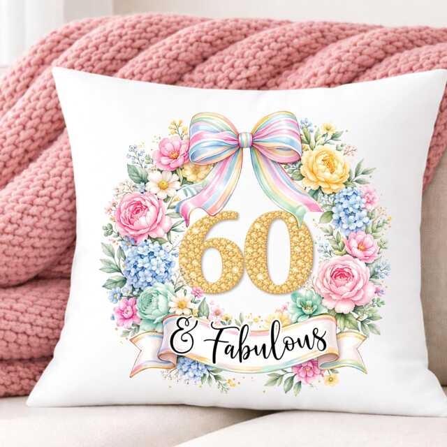 Milestone Birthday Cushion, Floral Wreath & Design, Gift For Her - image 1