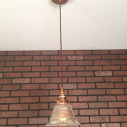 "Industrial Pendant -Copper 6 1/2"" Hyalophane Glass Bell With Patented ""Huila Connector" - thumbnail 2