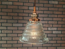 "Industrial Pendant -Copper 6 1/2"" Hyalophane Glass Bell With Patented ""Huila Connector"