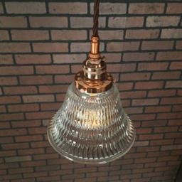 "Industrial Pendant -Copper 6 1/2"" Hyalophane Glass Bell With Patented ""Huila Connector" - thumbnail 3