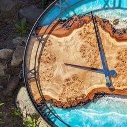 Oversized Resin Wall Clock Live Edge Wood, Ocean Theme - 27.5 - thumbnail 2