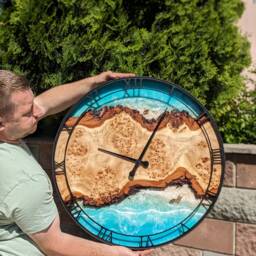 Oversized Resin Wall Clock Live Edge Wood, Ocean Theme - 27.5 - thumbnail 4