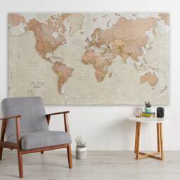 Antique Map Of The World - Canvas World Map, Home Decor, Wall Hanging, Push Pin Gift For Him, Her, Free Shipping - thumbnail 2