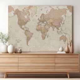 Antique Map Of The World - Canvas World Map, Home Decor, Wall Hanging, Push Pin Gift For Him, Her, Free Shipping - thumbnail 1