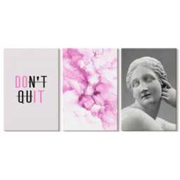 Canvas Set Of 3 Wall Art - Watercolor Abstraction Inspiring Slogan Ancient Sculpture, Pink Photo Print, Artwork Hanging Piece - thumbnail 2