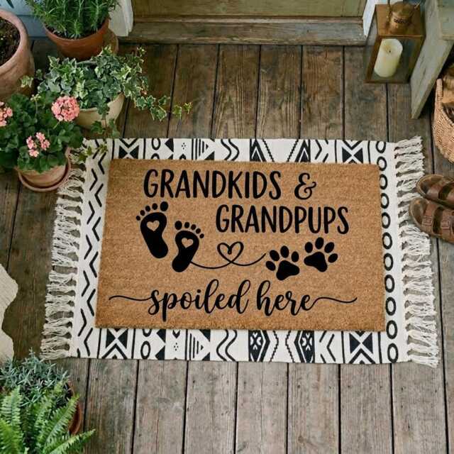 Grandkids Grandpups Spoiled Here Doormat, Grandparent Welcome Mat, Farmhouse Entryway Decor