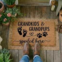 Grandkids Grandpups Spoiled Here Doormat, Grandparent Welcome Mat, Farmhouse Entryway Decor - thumbnail 2