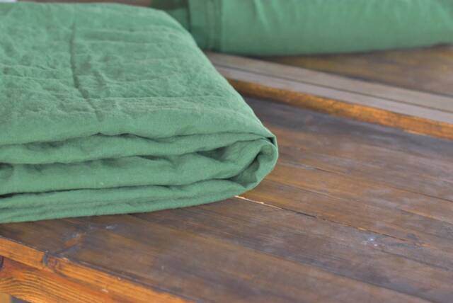 Linen Flat Sheet in A Treetop Green Color Queen King Twin 100% Flax Softened Sheet Linen Bedding - image 1