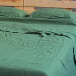 Linen Flat Sheet in A Treetop Green Color Queen King Twin 100% Flax Softened Sheet Linen Bedding - thumbnail 3