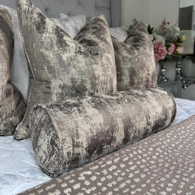 Bronze Cream Bolster Cushion Ashley Wilde Curico Mole Designer Pillow 16x6 - image 1