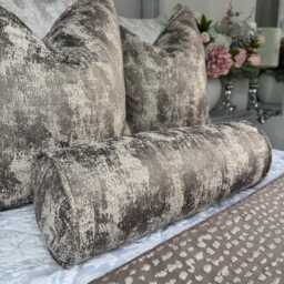 Bronze Cream Bolster Cushion Ashley Wilde Curico Mole Designer Pillow 16x6 - thumbnail 4