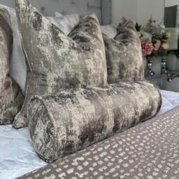Bronze Cream Bolster Cushion Ashley Wilde Curico Mole Designer Pillow 16x6 - thumbnail 1