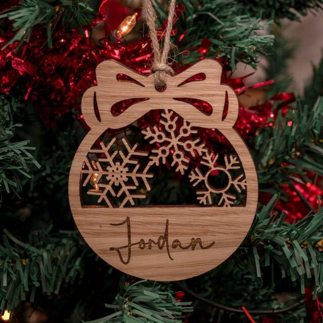 Oak, Cherry Or Walnut - Personalised Christmas Xmas Tree Decoration/Bauble Ornament With Name Wooden Wood Engraved - image 1