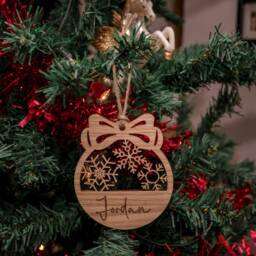 Oak, Cherry Or Walnut - Personalised Christmas Xmas Tree Decoration/Bauble Ornament With Name Wooden Wood Engraved - thumbnail 2