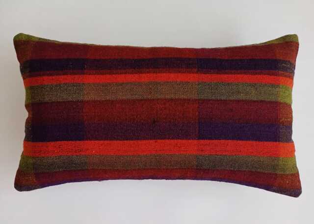 Handmade Cushion Cover, Striped Turkish Rug Cushion, Pillow, Decorative Lumber Kilim 20''x12''/50x30 cm - image 1
