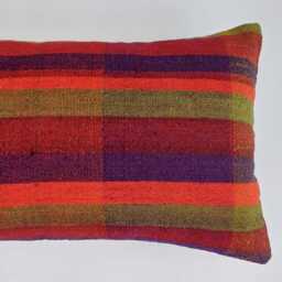 Handmade Cushion Cover, Striped Turkish Rug Cushion, Pillow, Decorative Lumber Kilim 20''x12''/50x30 cm - thumbnail 2