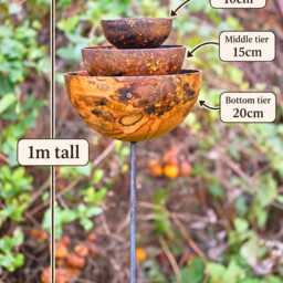 Large Rusty Metal Rain Catcher Fountain - 1M Tall Garden Water Feature & Bird Bath - thumbnail 2
