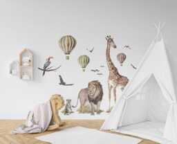 Lion & Giraffe Wall Decal Set Safari Nursery Art - Removable Stickers - thumbnail 1