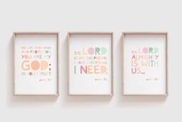 Set Of 3 Bible Verse Prints, Girls Bedroom, Nursery Christian Wall Art, Scripture Playroom - thumbnail 1